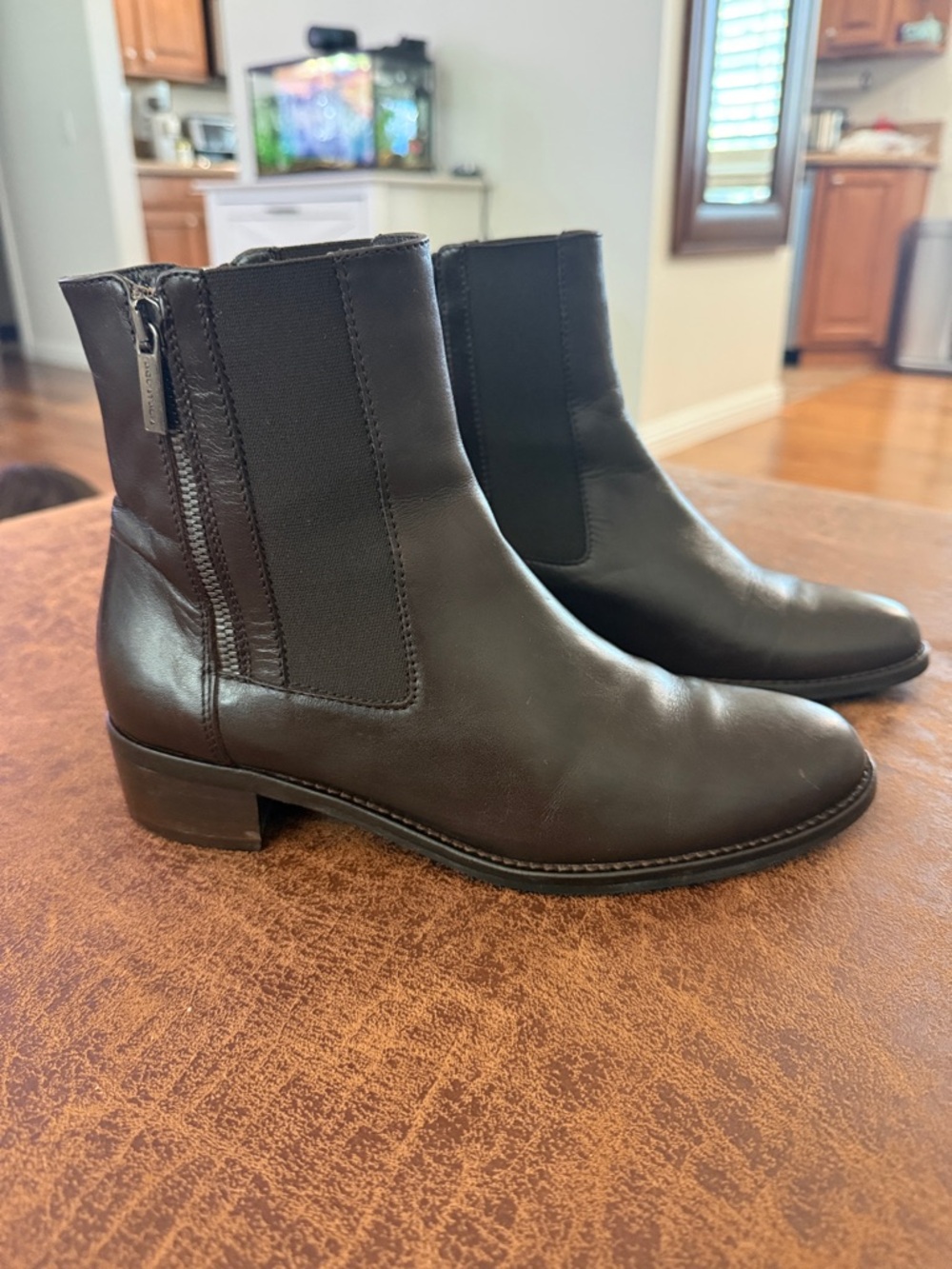 Aquatalia Dark Brown Leather Double Zip Chelsea Boots